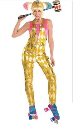 Harley Quinn Costume Adult Large 10-12 Halloween Cosplay Birds Of Prey Overalls - Image 1 of 4