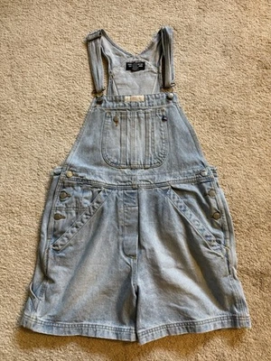 Vintage 90s Polo Jeans Ralph Lauren Bib Denim Overalls Shortalls Womens M Blue - Image 1 of 4