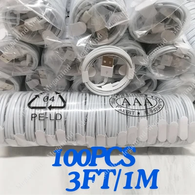 Lote 100X Para iPhone 14 13 12 11 8 7 6 X Cabo Carregador Rápido USB Cabo de Carregamento 3FT - Imagem 1 de 4