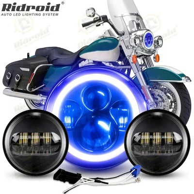 Blue Halo 7" LED Headlight + Passing Light for Harley-Davidson Touring Road King Foto 1 de 4