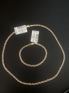 Giani Bernini Tri Color Gold Over Sterling Silver Braided Chain And Bracelet Set - Picture 1 of 5