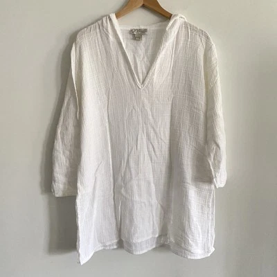 Traje de baño con capucha J Valdi manga larga S blanco lino patrón de rejilla Foto 1 de 4