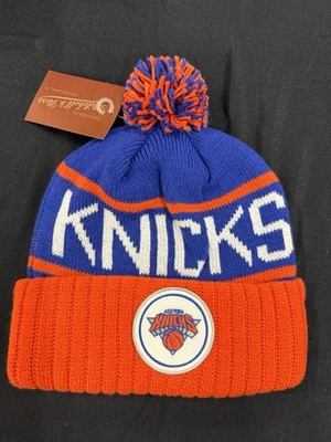 Mitchell & Ness New York Knicks NBA Puños Tejido Pom Gorro Invierno Sombrero Skully Gorra Foto 1 de 4