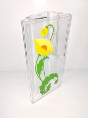 Jarra Acrílica Vintage Triangular Forma Mod Amarilla Flower Power Retro Estilo Años 70 Foto 1 de 4