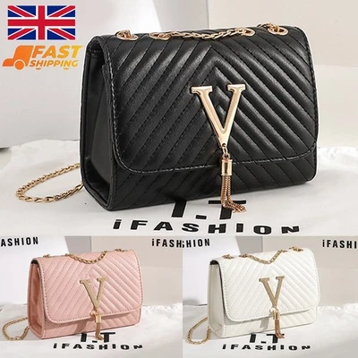 Womens Ladies Quilted Chain Strap Bag Party Wedding Shoulder Cross body Handbag