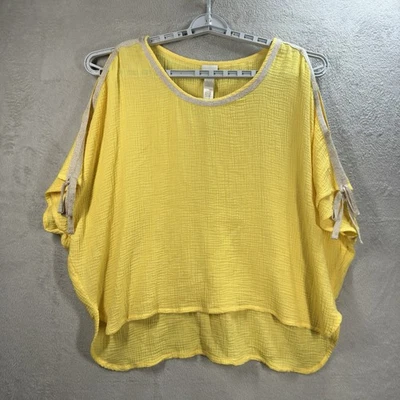 Blusa Poncho Chico’s Gauzy Talla S/M Amarillo Fluido Playa Algodón Costero Foto 1 de 4