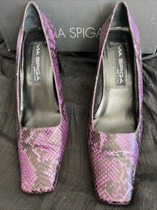Vintage Spiga Women's High Heel Purple Snake Leather Italy Size 8.5 B - Picture 1 of 10