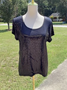 Beautiful Max Studio Sequined Sparkly Black Top Stretchy Size XL - Picture 1 of 6