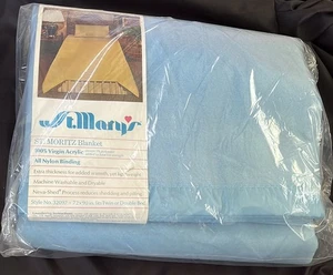 Vintage~St. Mary’s~St. Moritz Baby Blue Acryl Twin/Doppeldecke ~ MCM ~ Neu in Verpackung ~ 72x90 - Bild 1 von 5