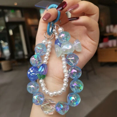 Funda de teléfono con cuerda para iPhone 17 16 Pro Max cadena perlas brillantes correa pulsera Foto 1 de 4