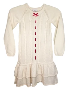 Hanna Andersson Dress Girls 14 Cream Cable Knit Cotton Wool 160 Santa Lucia  T31 - Picture 1 of 6