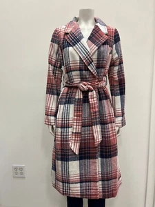 Jason Maxwell plaid long sleeve collared lined long coat front tie and pockets - Picture 1 of 1