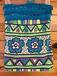 Justice Beaded Fringe Smocked Halter Top EUC Girls Hearts Dots Flowers Size 14 - Picture 1 of 4