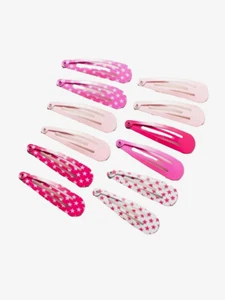 NEW Women's Pink White Stars Snap Hair Clips Pins Barrettes Set of 12 - Picture 1 of 4
