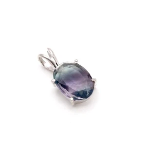Natural Fluorite Oval Shape Pendant 925 Sterling Silver Jewelry Anniversary Gift - Picture 1 of 10