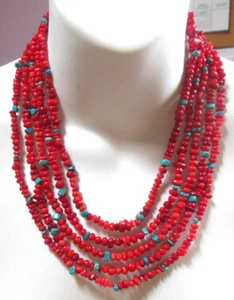 Jay King Red Coral & Turquoise Multi-strand Layered Necklace 21.5” - Picture 1 of 2