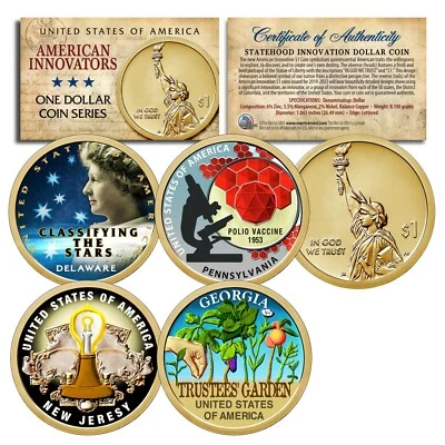 Set of ALL 4 - American Innovation COLORIZED 2019 Statehood $1 Dollar Coins COA - Image 1 of 3