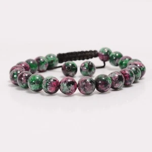 Trendy Natural Ruby Zoisite Gemstone Beaded Adjustable Bracelet Gift For Him - Picture 1 of 3