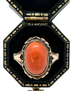 Antiker viktorianischer Ring natürliche Lachskoralle 14 Karat Gelbgold Größe 6,5 - Bild 1 von 10