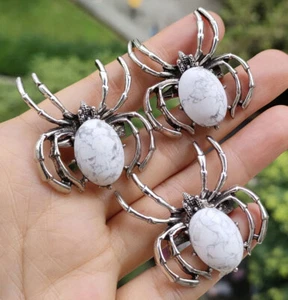 3pcs Whtie Turquoise Gems Spider Pendants Brooch Chakra Reiki Healing Amulet - Picture 1 of 1