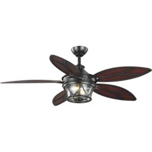Outdoor 54" Tropical Leaf Ceiling Fan + Remote Nautical Cage Coastal Patio Light - Picture 1 of 3