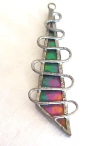Pendant, Art Deco style, pewter & stained glass, long triangle, metal trim, 7cm - Picture 1 of 10