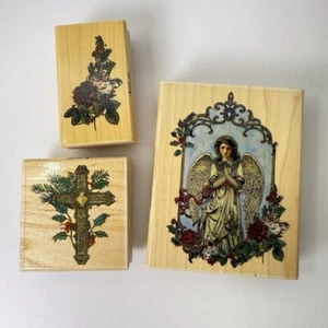 Tidings of Joy Angel~Christmas Cross~Rose Spray~3 Rubber Stamps~Brother Sister - Picture 1 of 9