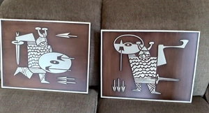 Burwood Viking Warrior Wall Plaques MCM Norse Style Vintage Decor 17 1/2 x 14" - Picture 1 of 21