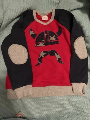 Sudadera Hanna Andersson 140 Talla 10 Rojo Azul Parches en el Codo Vikingo Foto 1 de 4
