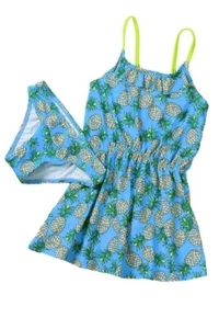 Mädchen Badekleid mit Höschen "S","M","L","XL" blau Ananas Print kleine Mädchen - Bild 1 von 2