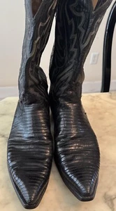 Vintage 1990-91 Justin Boots Black Lizard Men's Size 12 B Cowboy Boots - Picture 1 of 17