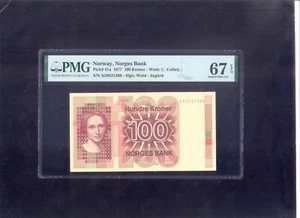 Norway 100 Kroner 1977 P41a (1) PMG67 UNC - Picture 1 of 2