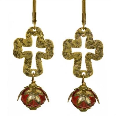 Pendientes Sanctuary Cross NoMonet Oro Rojo Crema Cristal Hechos a Mano en EE. UU. Foto 1 de 3