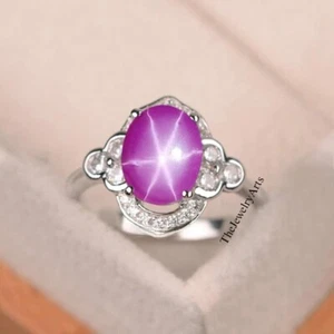 Pink Lindy Star Ring Oval Star Ruby Engagement Ring 925 Sterling Silver Rings - Picture 1 of 4