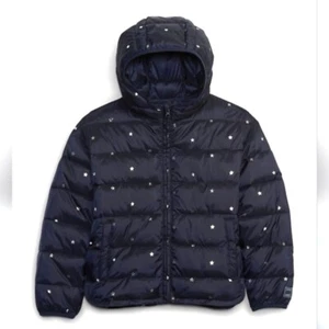 Gap Kids Girls Navy Silver Star Hooded Lightweight Puffer Jacket - Size 12 NWT - Picture 1 of 7