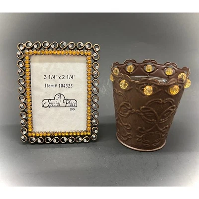 Cast Metal Photo Frame & Votive Candle Holder Set - VTG Victorian Gothic Style  - Image 1 of 4