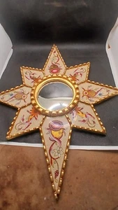 Handmade Round Gold Mirror Wall Decor – Peruvian Accent Mirror Gift 12" X 9" - Picture 1 of 3