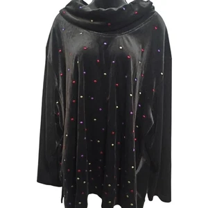 Vintage Teddi Shirt 3x schwarz Samt Top mit bunten bestickten Punkten Freizeit - Bild 1 von 11