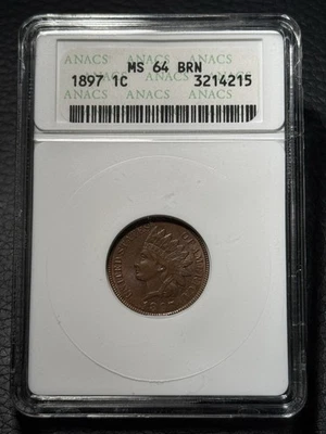 1897 Indian Head Cent ANACS MS64 BN Soapbox Holder - Image 1 of 4