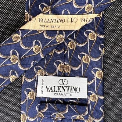 Gravata vintage Valentino gravata 100% seda feita na Itália ouro azul - Imagem 1 de 4