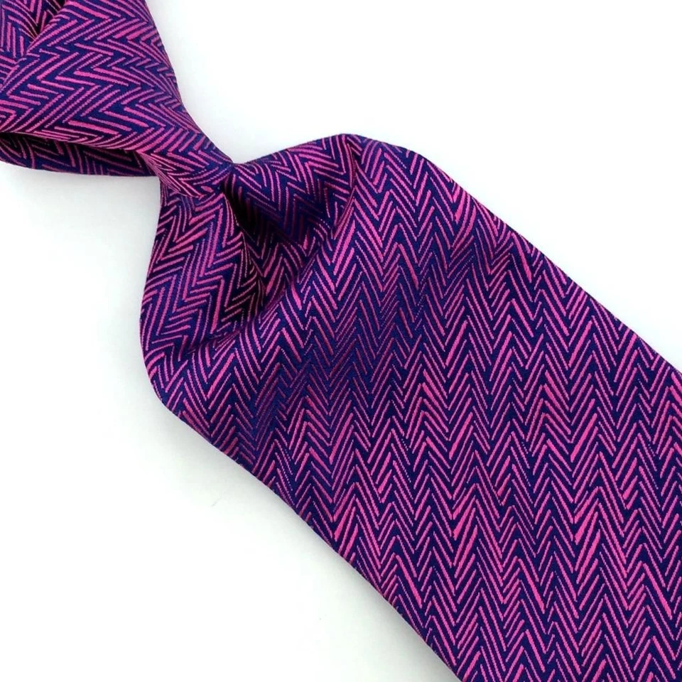 Corbata Thomas Rosa Tejida en Inglaterra Rosa Azul Zigzag Lujo Hombres Seda L3 Nueva Foto 1 de 4