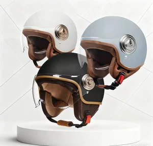 Mit Klar Visier Motorradhelm Helme Schwarz Grau Weiß Halbschalenhelm Stil Retro - Bild 1 von 14