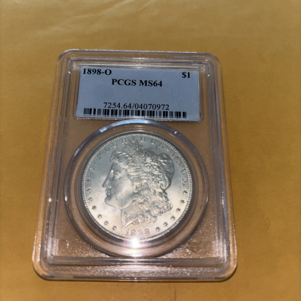Серебряный Моргановский доллар 1898-0 1 доллар - PCGS MS 64 оценка/KeyDate -оригинал  - Изображение 1 из 4