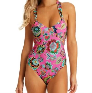 Jessica Simpson Rosies Bushes One-Piece Swimsuit Size L In Pink - Picture 1 of 6