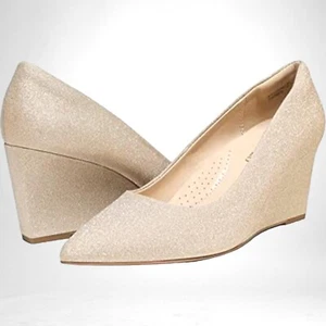Dream Pairs Glitter Wedge Heel Shoes Pointed Toe Women's UK Size 7 & 10 - Picture 1 of 13