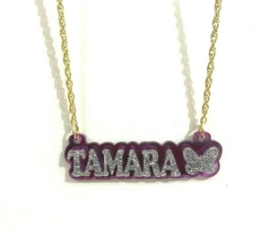 Name Plate Custom Necklace Personalized Nameplate Gold W/ Butterfly Diamond Look - Picture 1 of 10