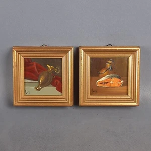 Quadretti Natura Morta Dipinti Olio Su Cartoncino Miniature Vintage XX Sec. - Imagen 1 de 13