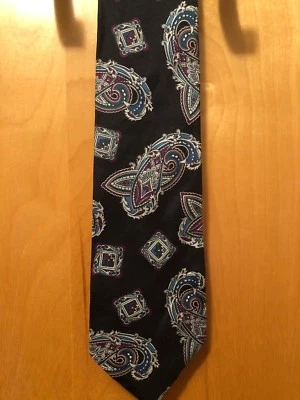 Corbata para hombre Andhurst negra azul y borgoña ¡impresión Pasiley! 00 % seda importada usada en excelente estado Foto 1 de 4