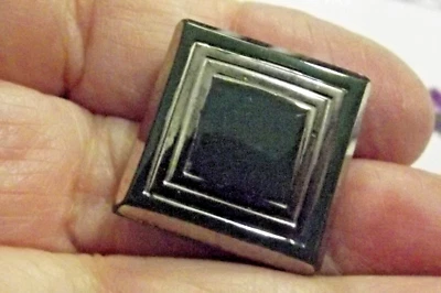 Vintage Art Deco Green Glass Button - Square, Silver Luster (4220) - Image 1 of 4