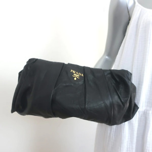 Prada Pleated Leather Oversize Clutch Bag Black
